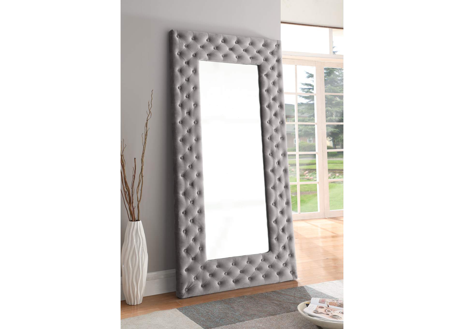 Lacey Upholstered Floor Mirror,Emerald Home Furnishings