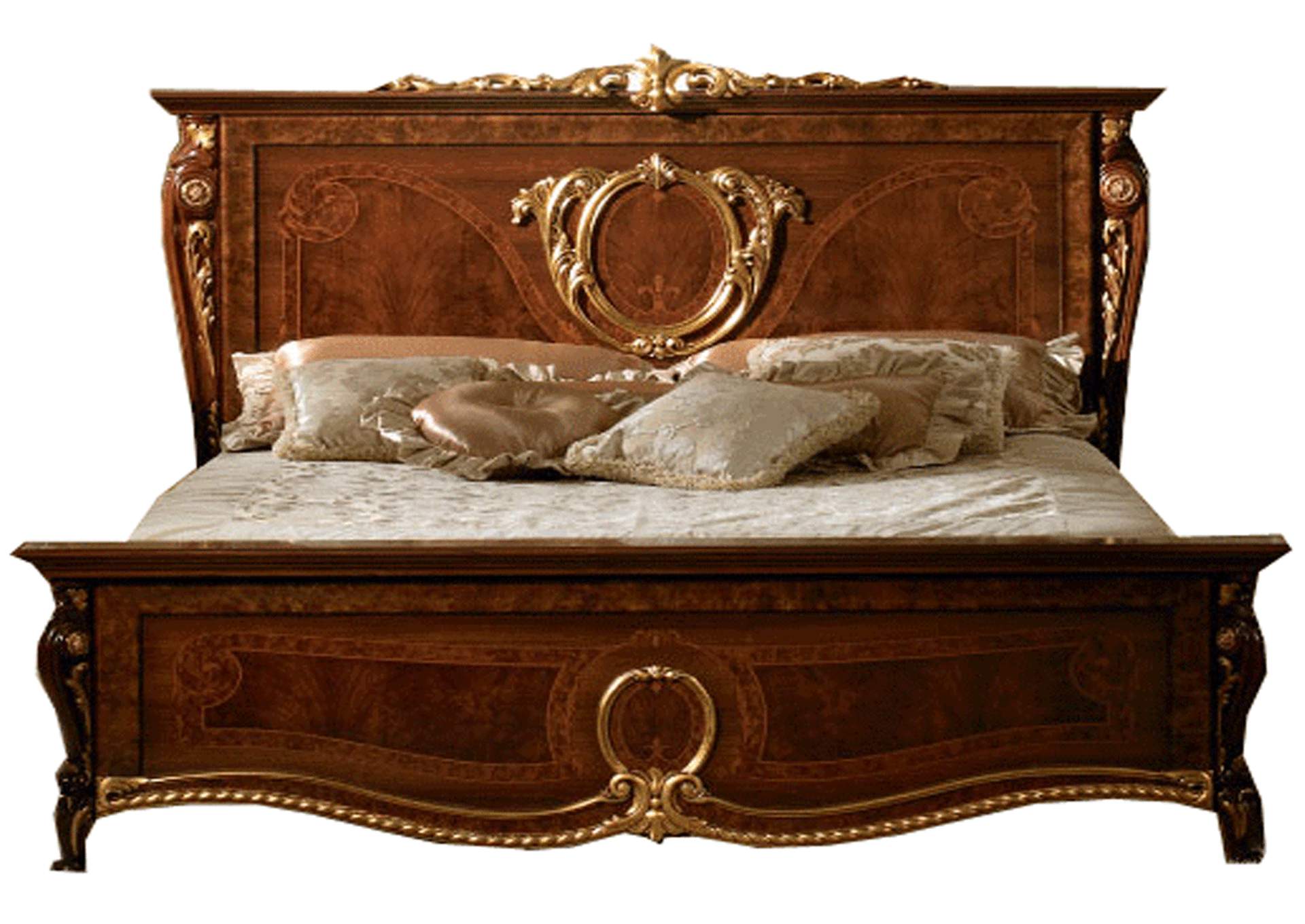 Donatello Walnut & Gold King Bed W/ 4 Drawer Dresser & Mirror,ESF Wholesale Furniture