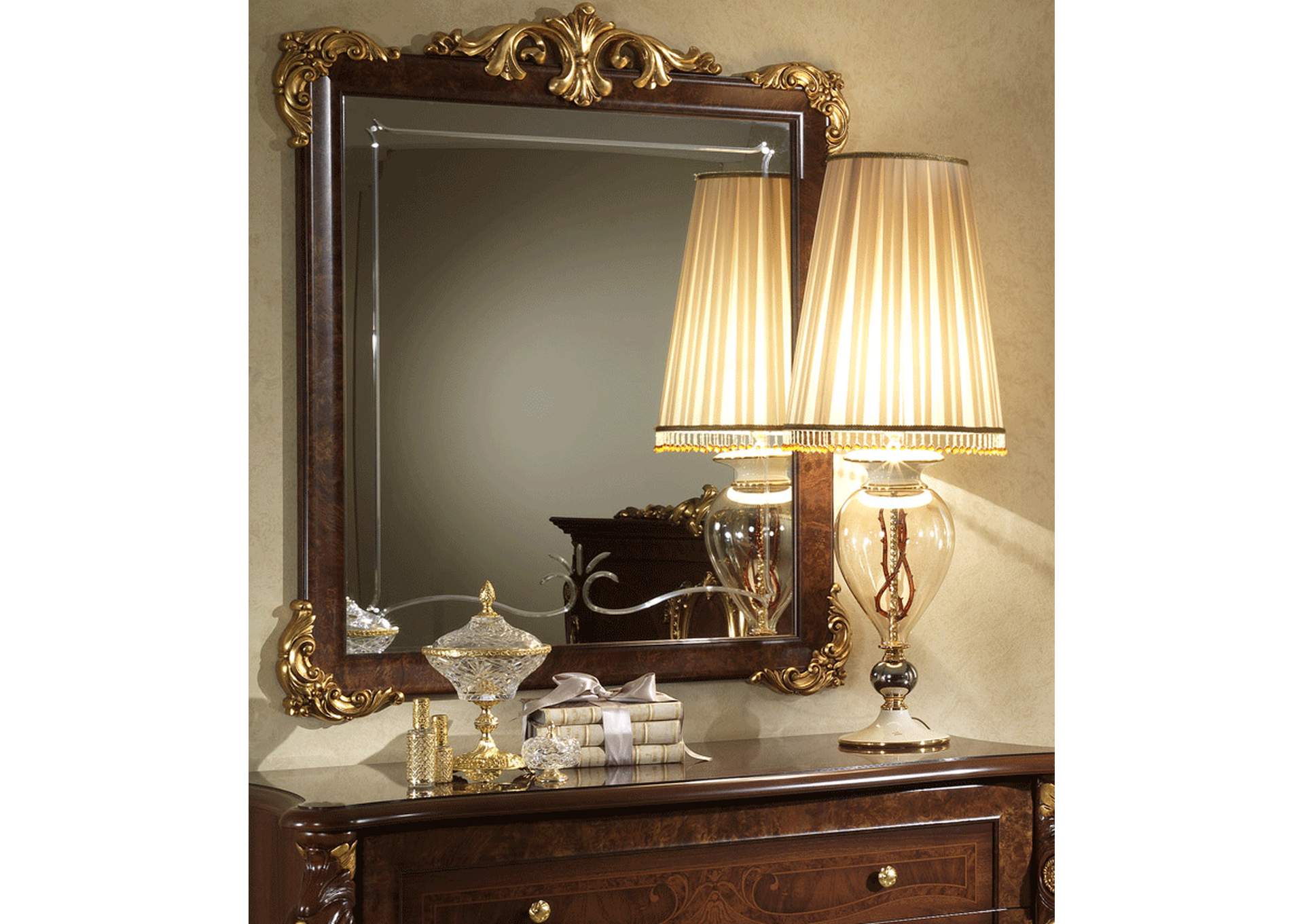 Donatello Walnut & Gold 4 Drawer Dresser & Mirror,ESF Wholesale Furniture