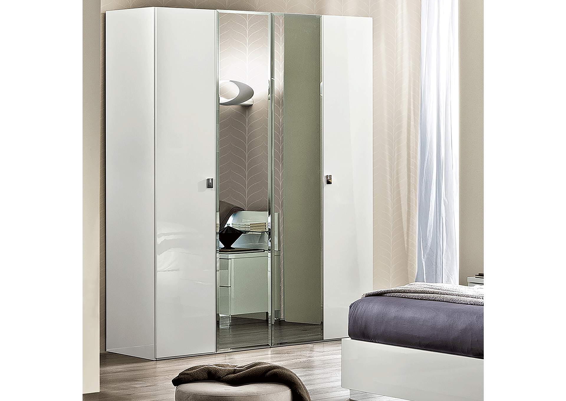 Onda 4 Door Wardrobe with 2 Mirror Doors White,ESF Wholesale Furniture