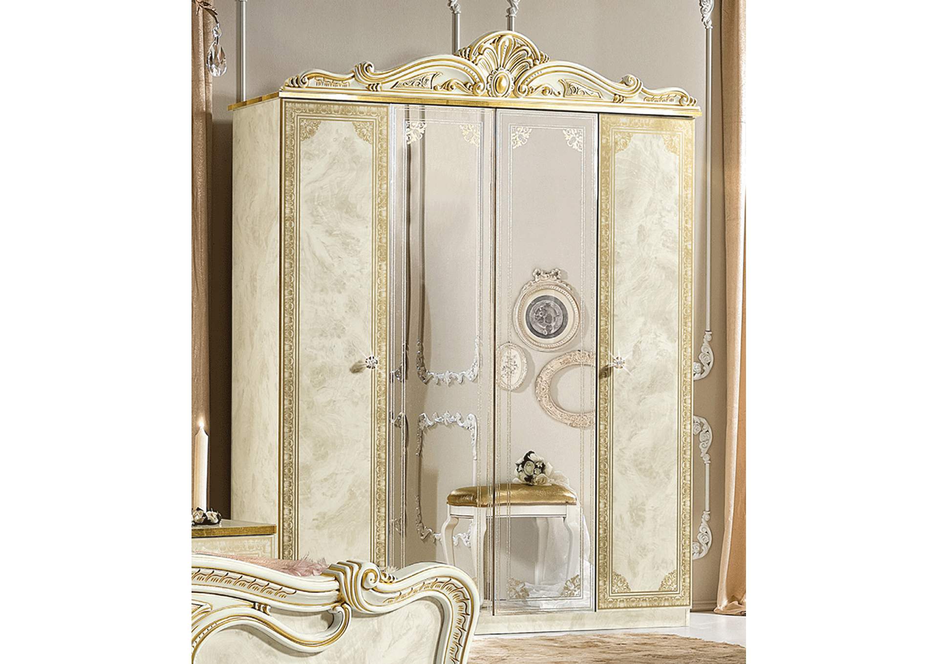 Leonardo Beige & Gold 4 Door Wardrobe & Shelf,ESF Wholesale Furniture