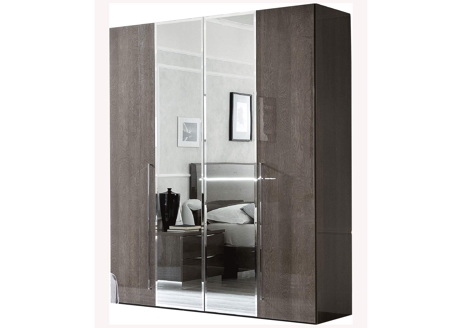 Platinum 4 Door Wardrobe with 2 Mirrors Silver Birch,ESF Wholesale Furniture