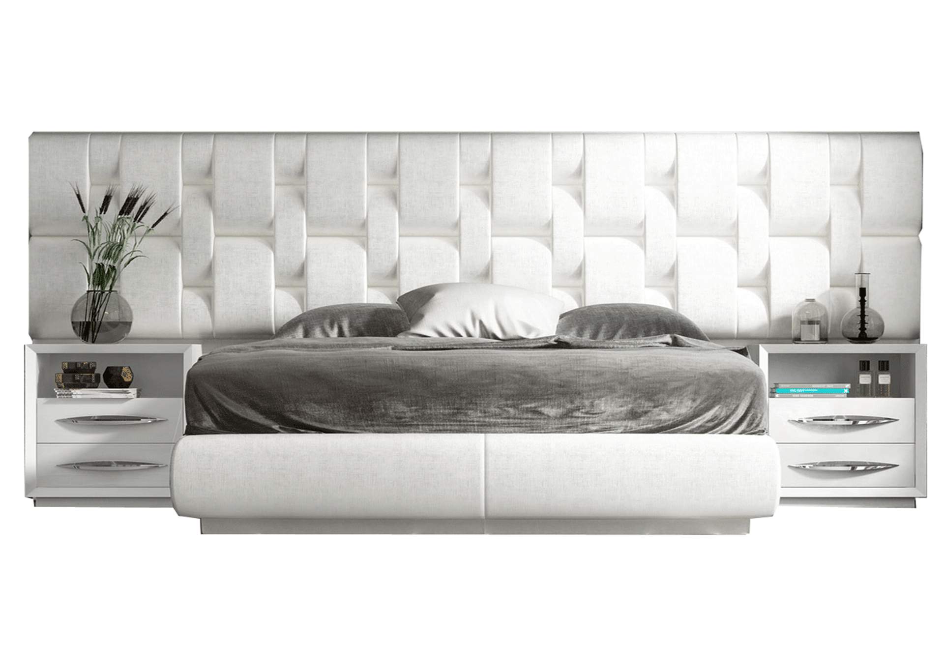 Emporio Beige & White Storage King Bed W/ Dresser & Mirror,ESF Wholesale Furniture