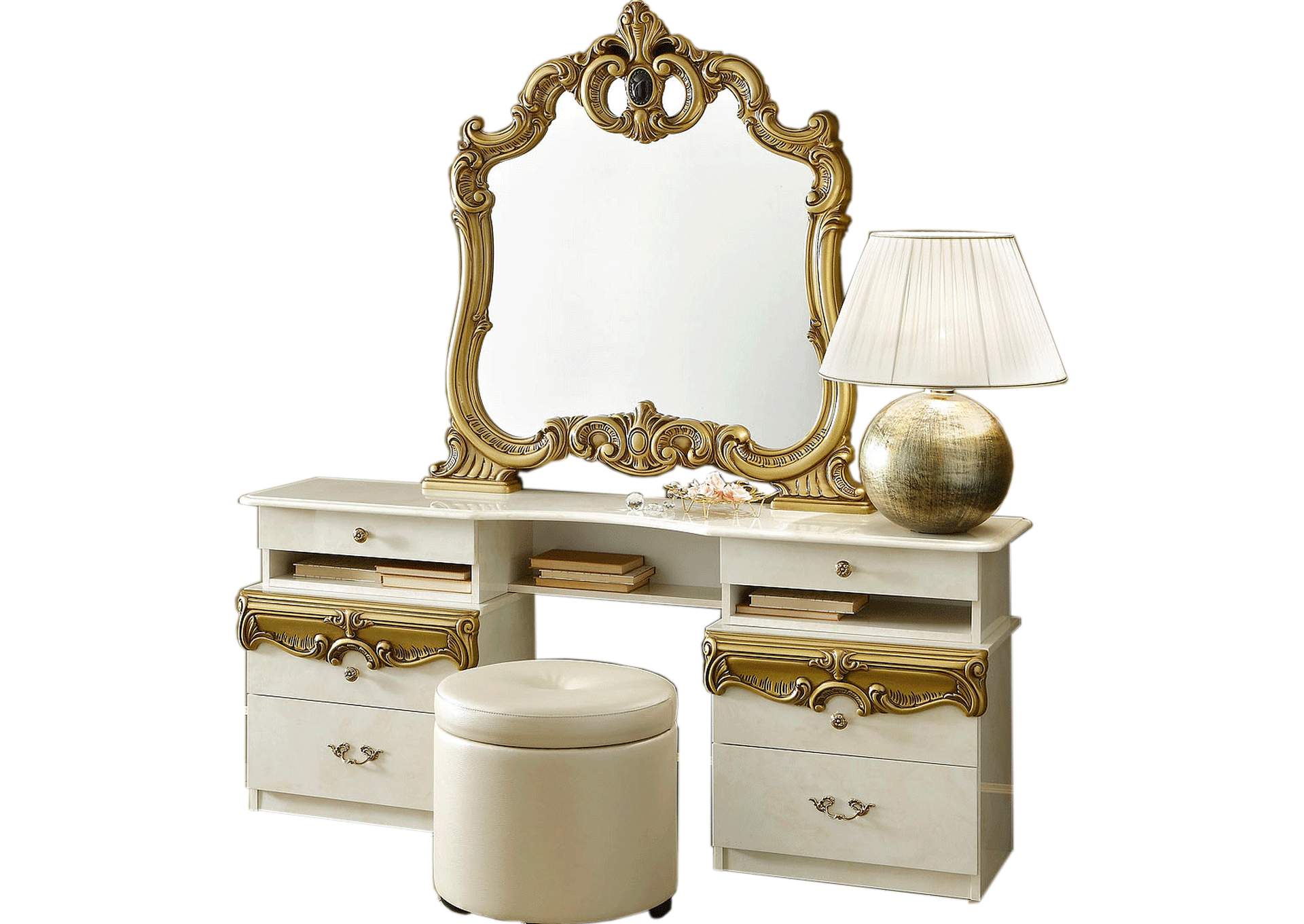 Barocco Ivory - Gold Vanity Dresser SET,ESF Wholesale Furniture