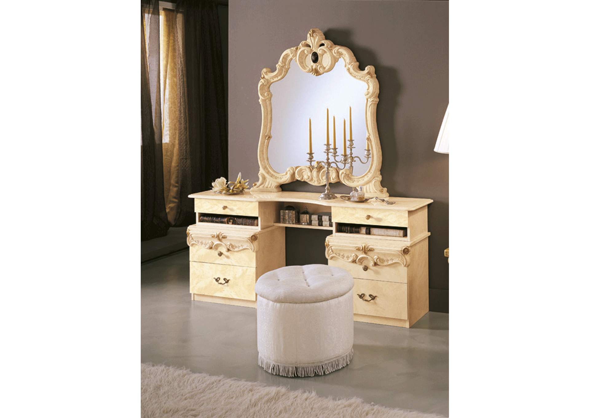 Barocco Vanity Dresser Ivory SET,ESF Wholesale Furniture