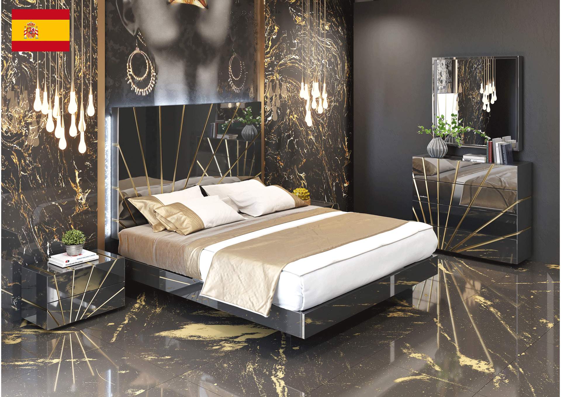 Oro Black Bedroom Comp 2 SET,ESF Wholesale Furniture