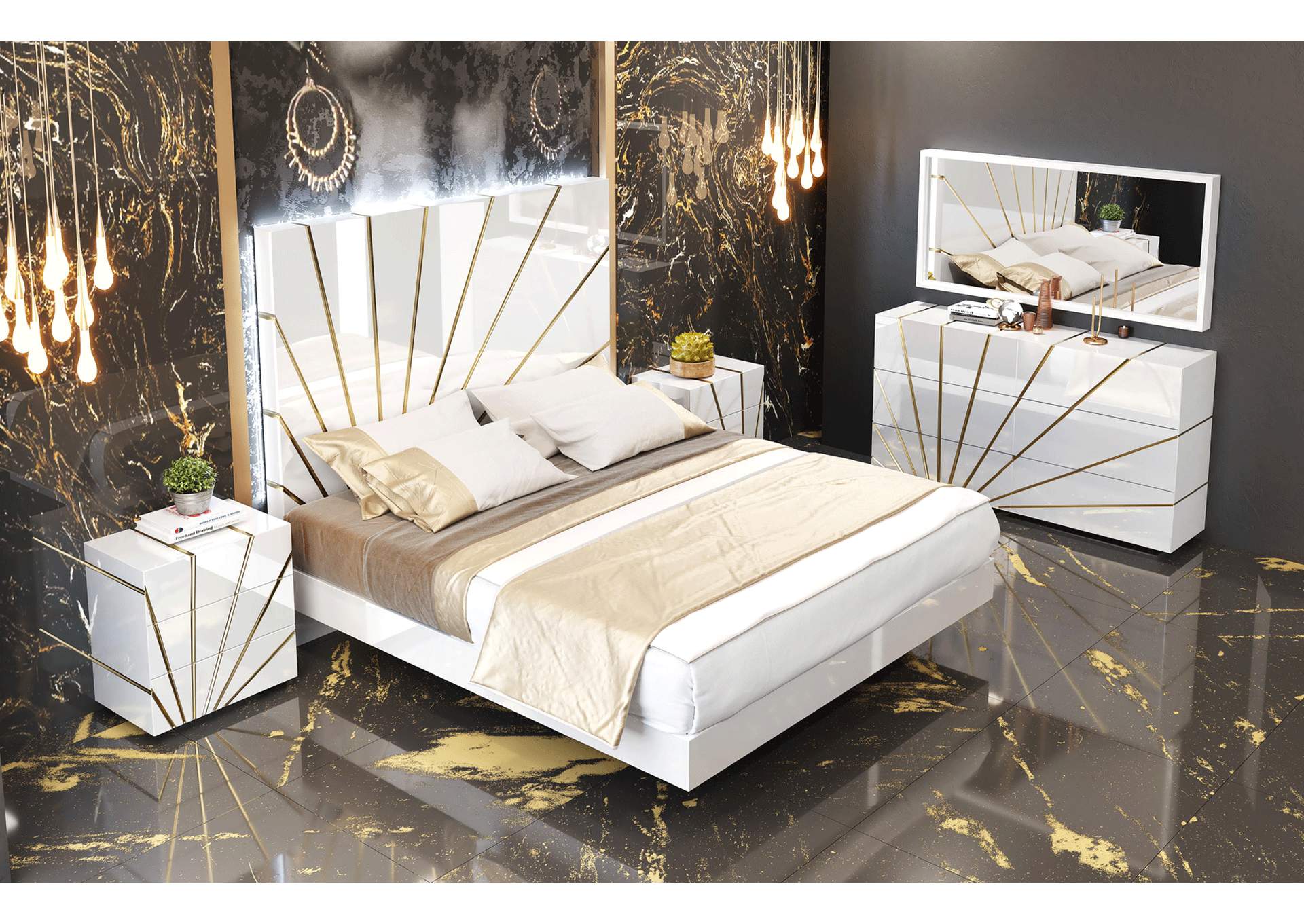Oro White Bedroom Comp 2 SET,ESF Wholesale Furniture