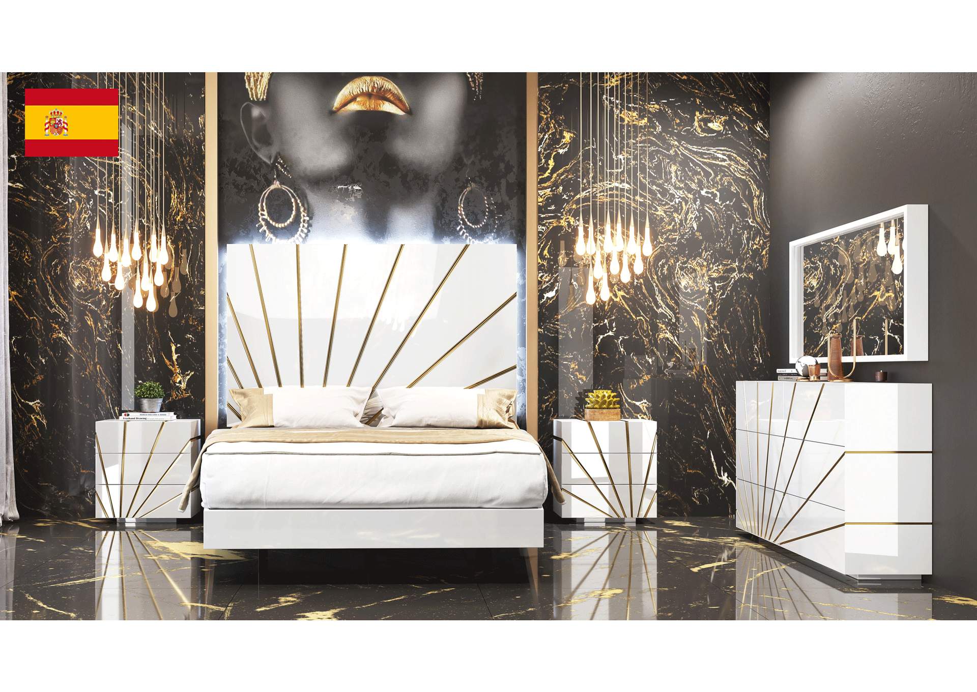 Oro White Bedroom Comp 2 SET,ESF Wholesale Furniture