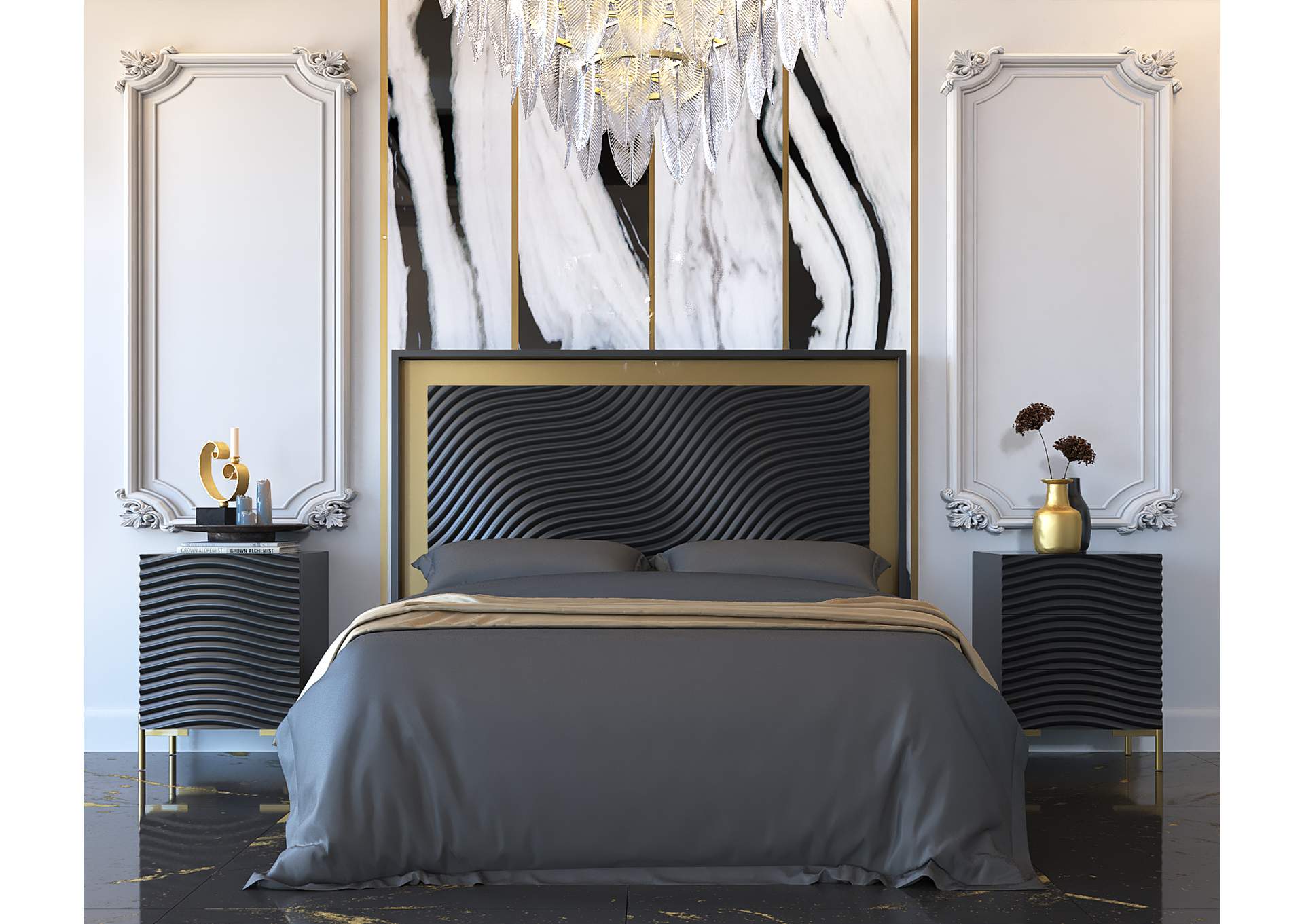 Wave Bedroom Dark Grey SET,ESF Wholesale Furniture