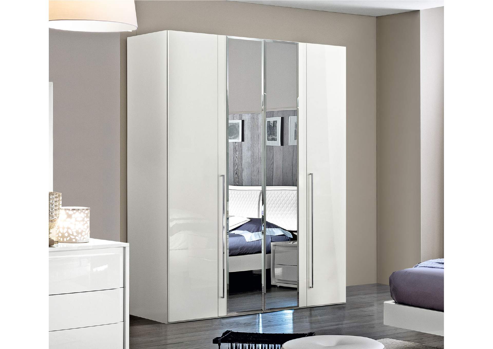 Onda 4 Door Wardrobe with 2 Mirror Doors,ESF Wholesale Furniture