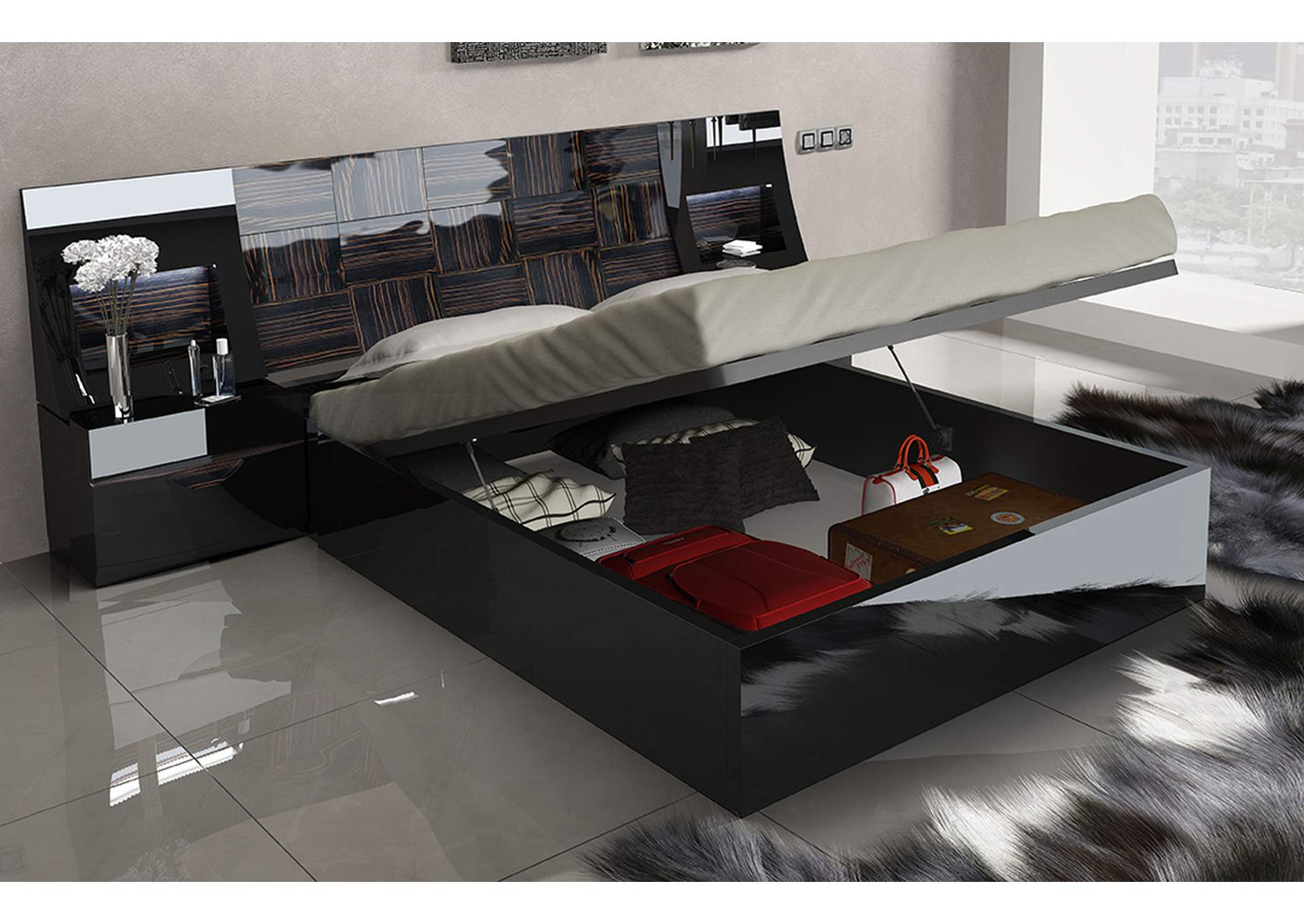 Black Marbella Queen Storage Bed,ESF Wholesale Furniture