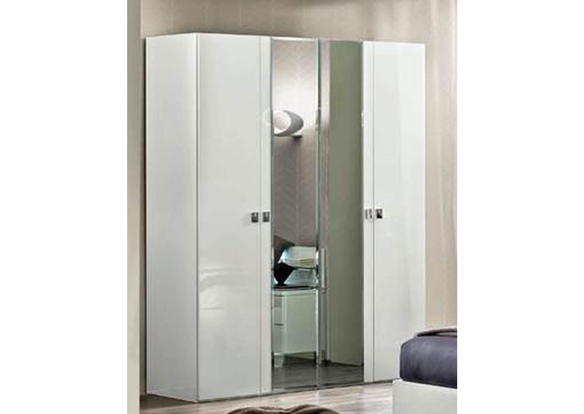 Onda 4 Door Wardrobe with 2 Mirror Doors White,ESF Wholesale Furniture