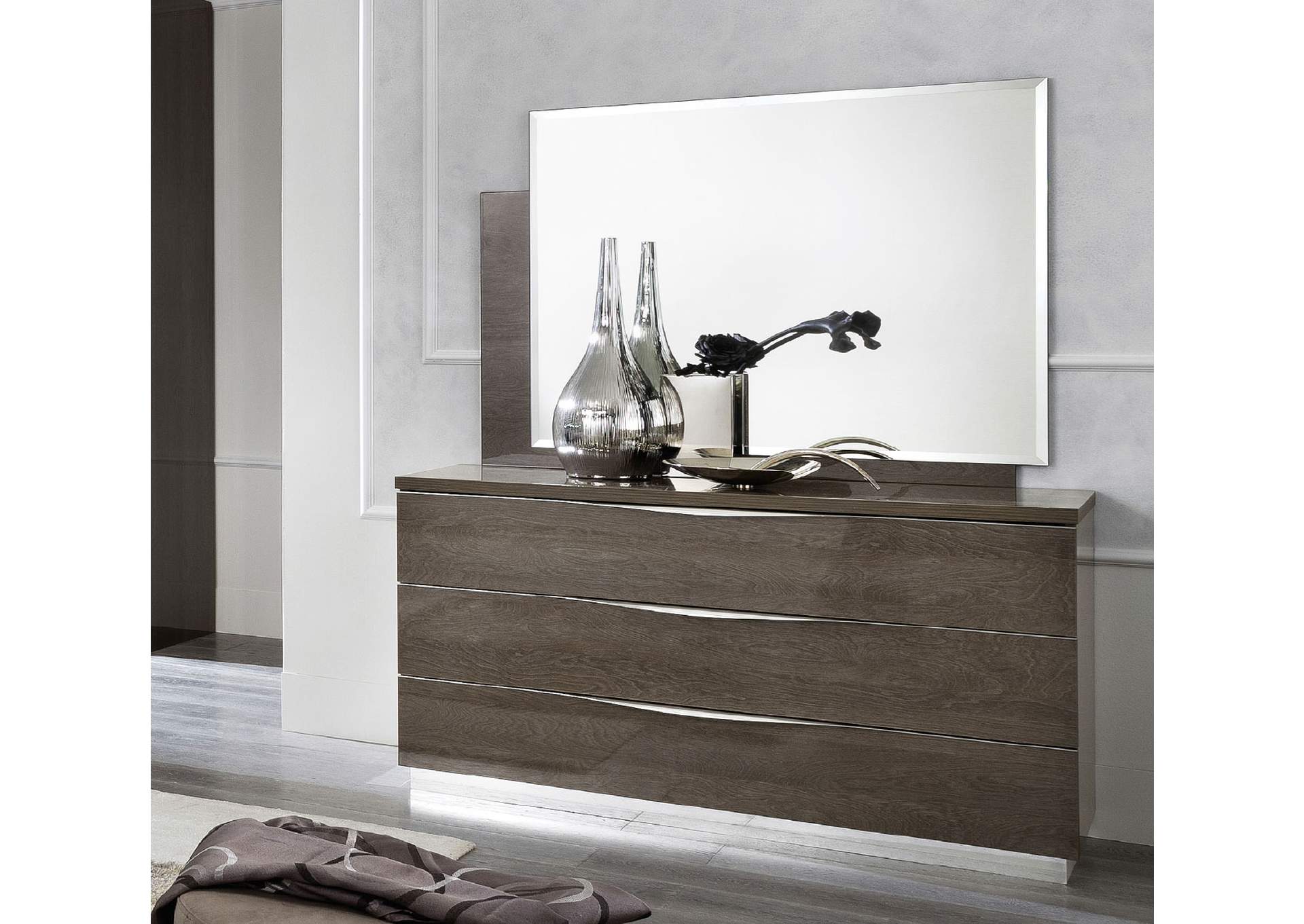 Platinum 4 Door Wardrobe with 2 Mirrors Silver Birch,ESF Wholesale Furniture