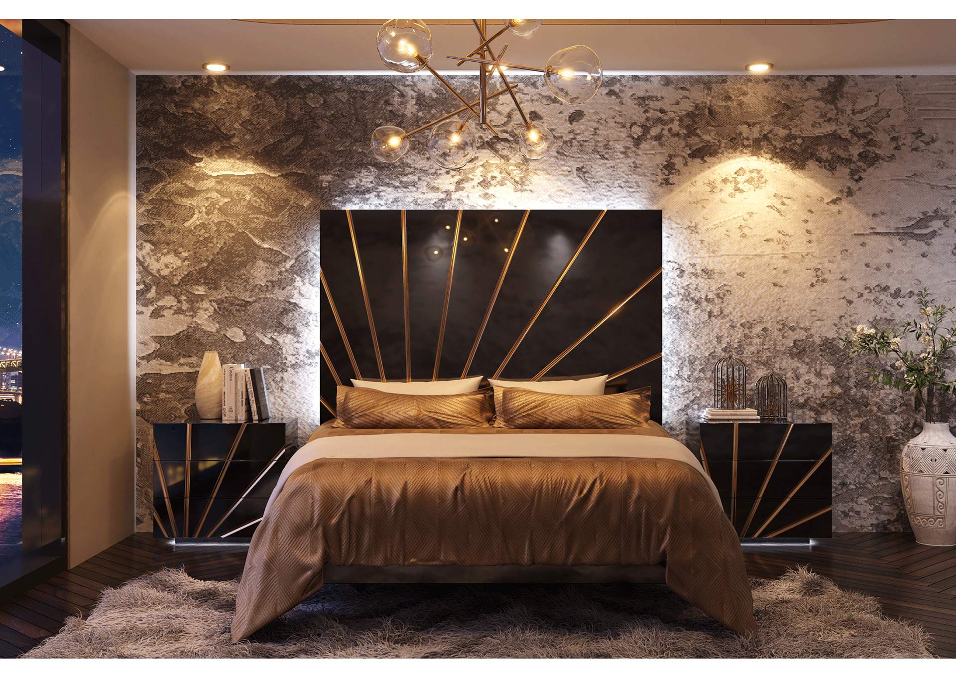 Oro Black Bedroom SET,ESF Wholesale Furniture