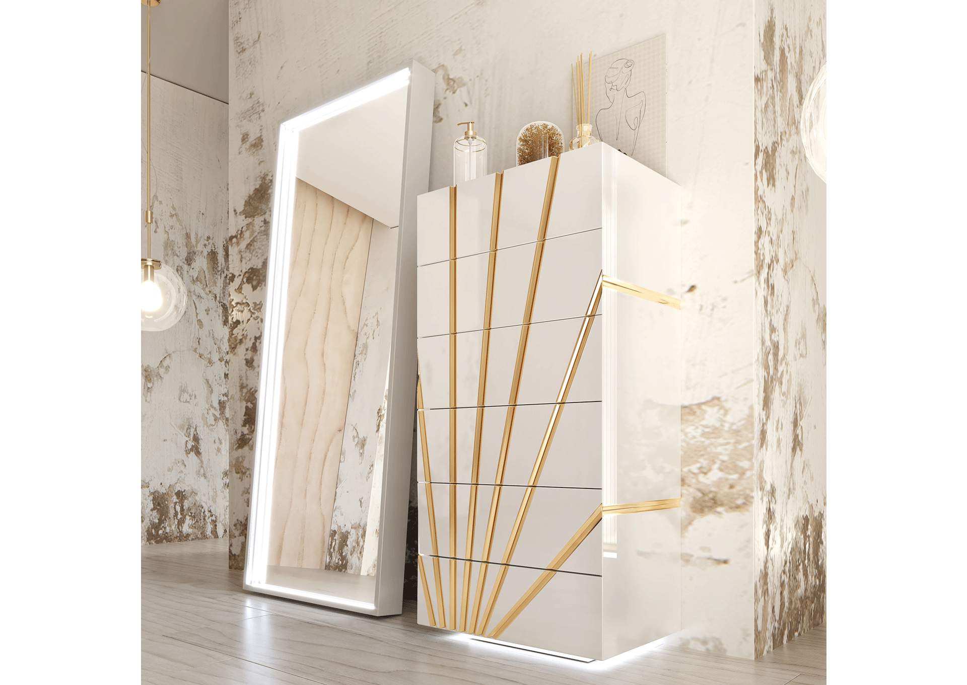 Oro White Bedroom SET,ESF Wholesale Furniture
