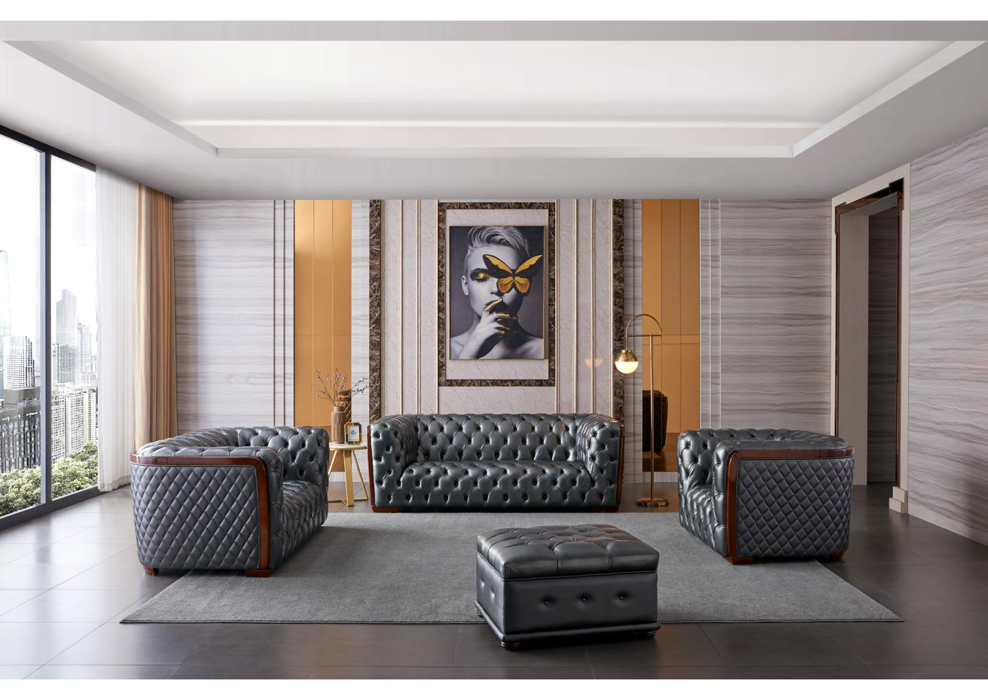 Grey/Silver Leather Sofa Set,ESF Wholesale Furniture