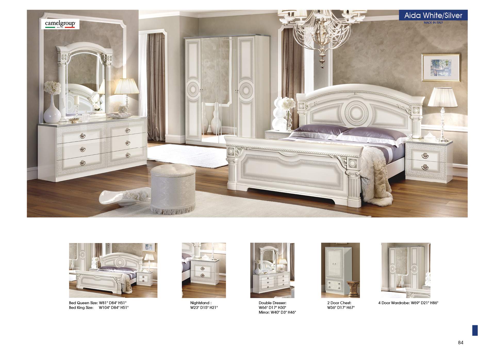 Aida White with Silver 4-door Wardrobe,ESF Wholesale Furniture