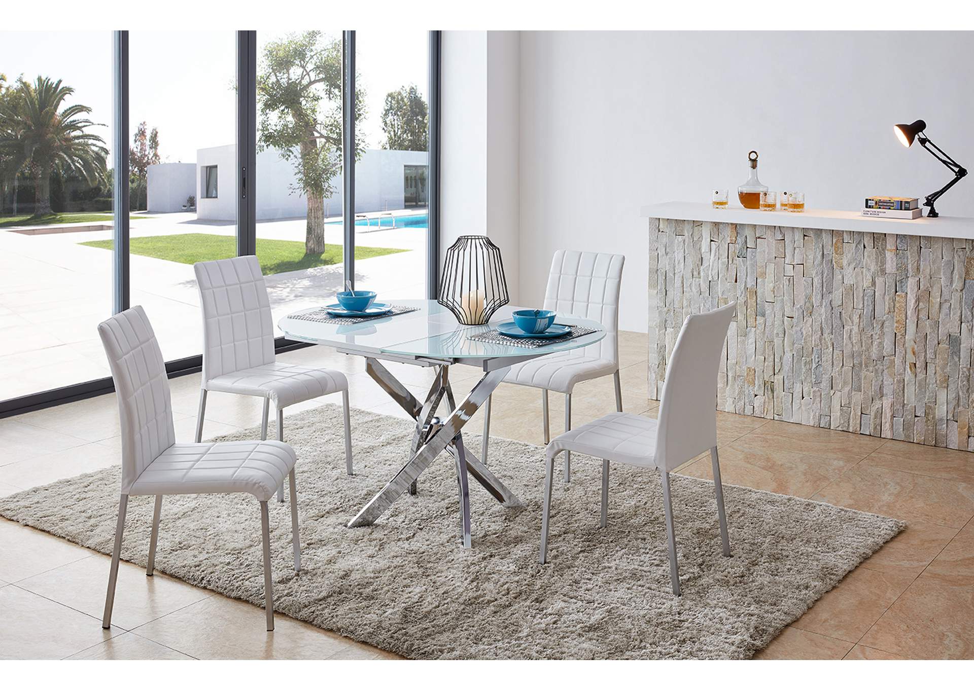White, Grey/Silver 2303 Table W/Extension,ESF Wholesale Furniture