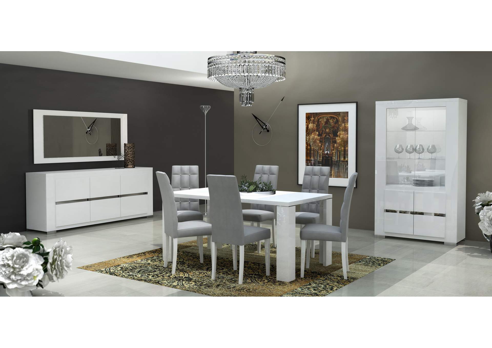White, Grey/Silver Elegance 2-Door China W/Light,ESF Wholesale Furniture