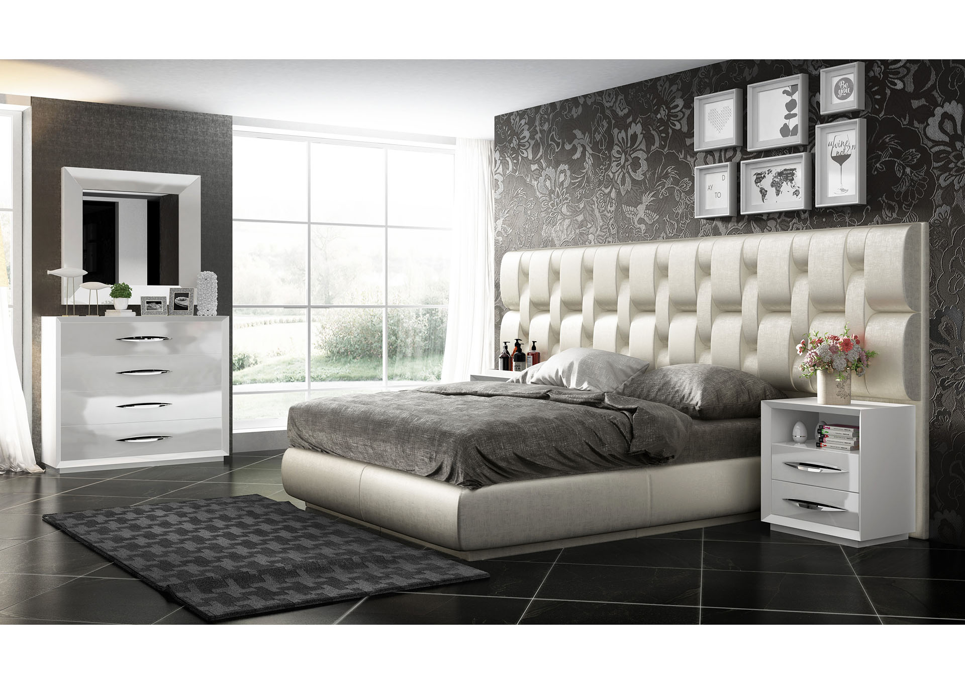 Emporio Beige & White Panel Queen Bed,ESF Wholesale Furniture
