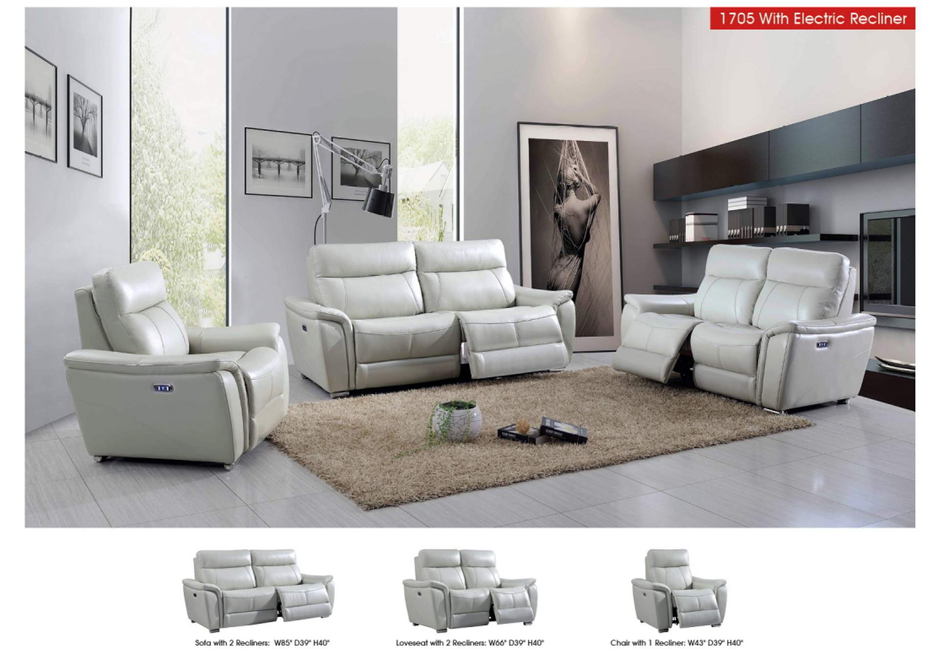 1705 3 Sofa with 2 Electric Recliners,ESF Wholesale Furniture