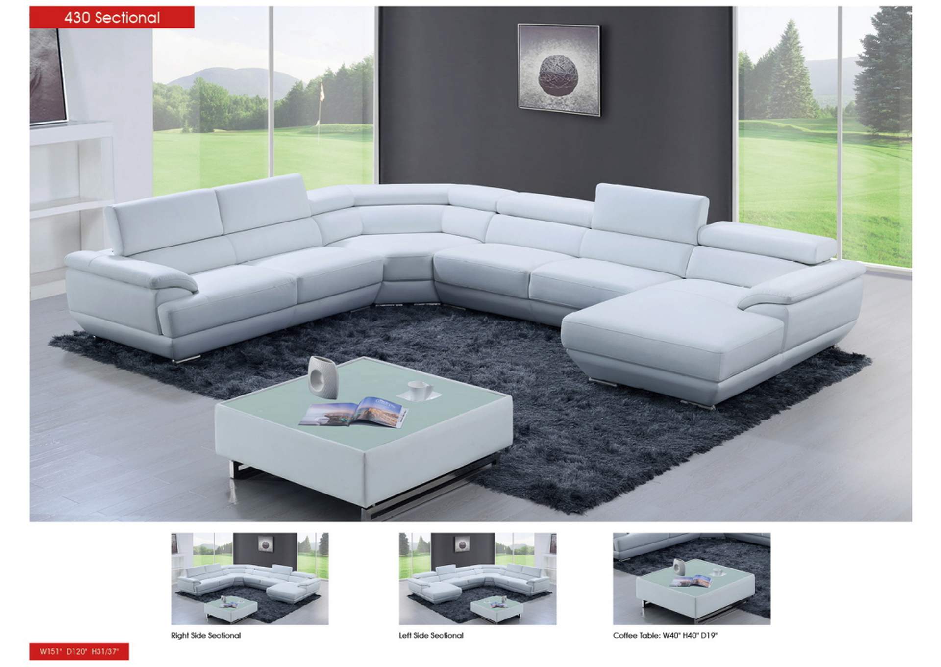 430 Sectional Pure White SET,ESF Wholesale Furniture