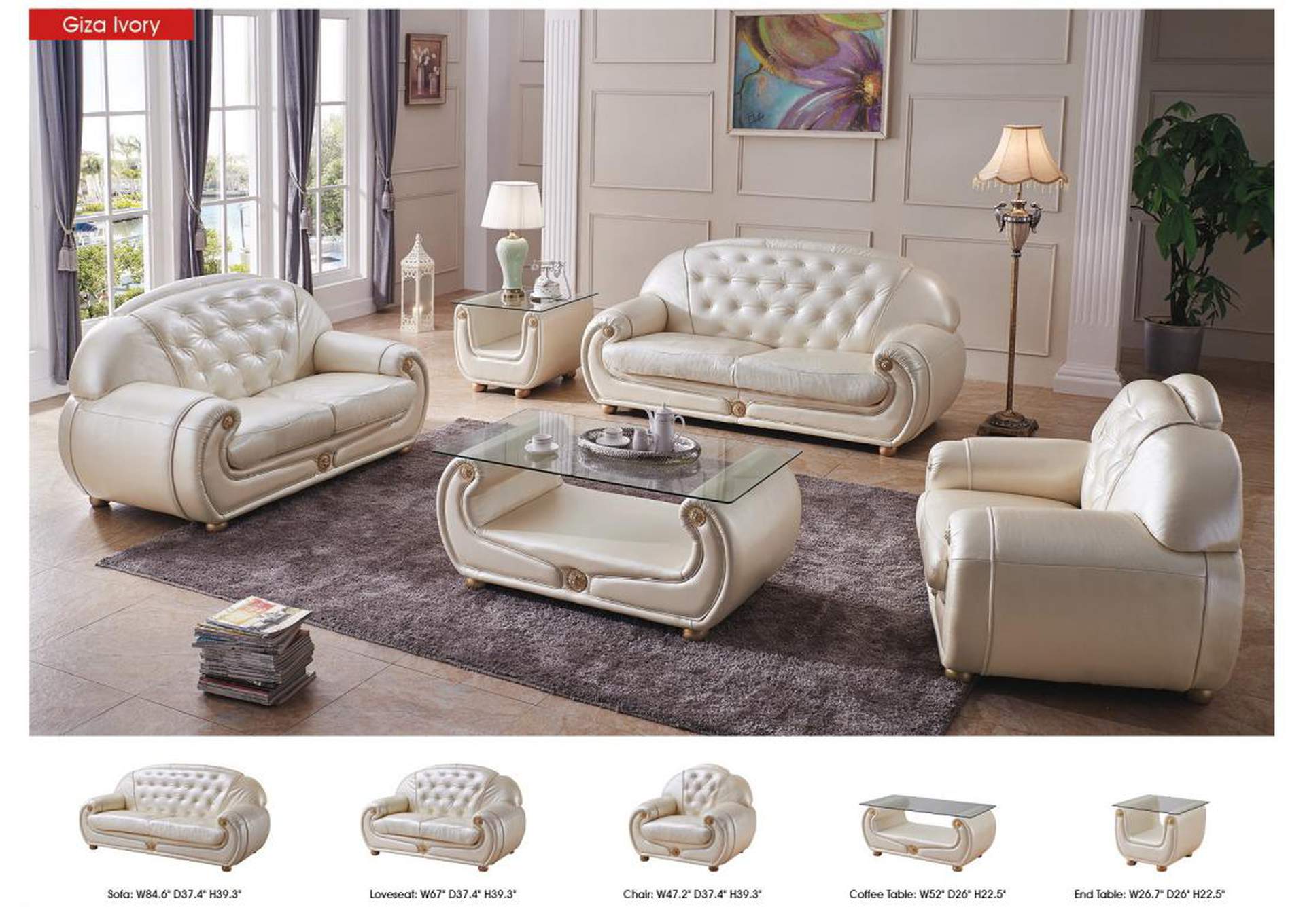 Giza Full Leather In Beige SET,ESF Wholesale Furniture