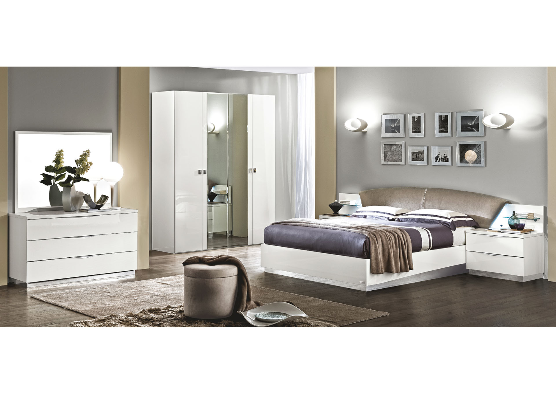Onda Beige & White Standard Frame Queen Bed,ESF Wholesale Furniture