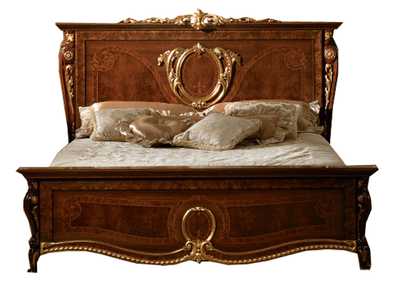 Image for Donatello Walnut & Gold Queen Bed W/ 4 Drawer Dresser & Mirror