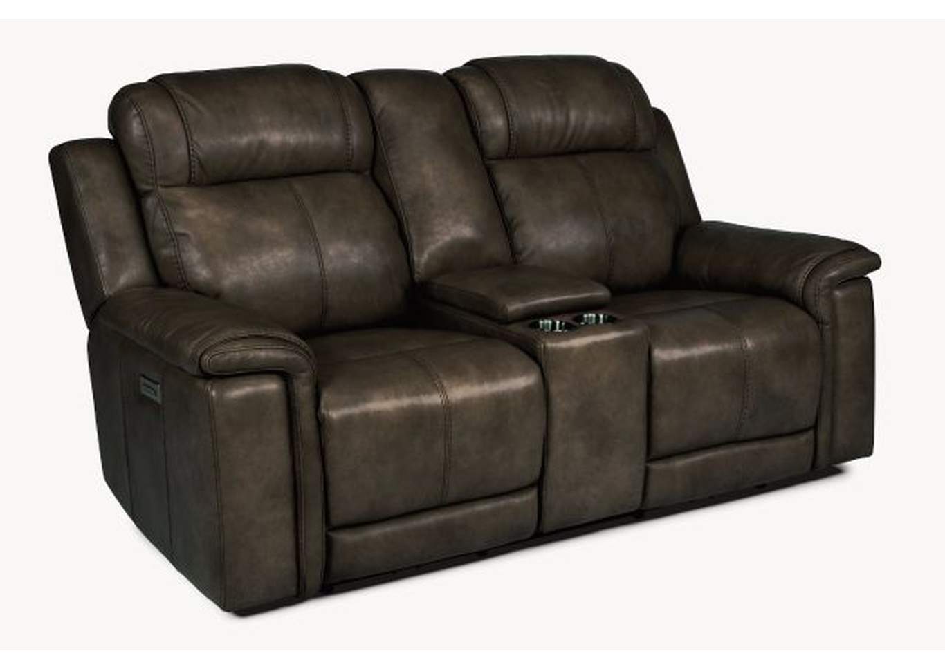 Kingsley Dark Brown Power Reclining Loveseat with Console & Power Headrests,Flexsteel