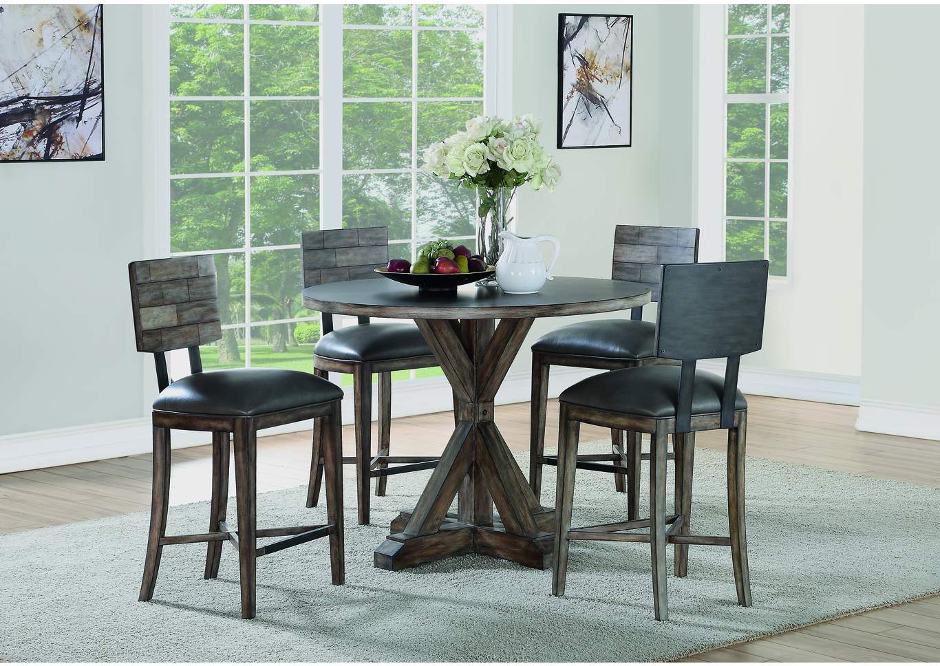 Fulton Dark Grey Counter Height 5 Piece Dining Set W/ 4 Chairs,Flexsteel