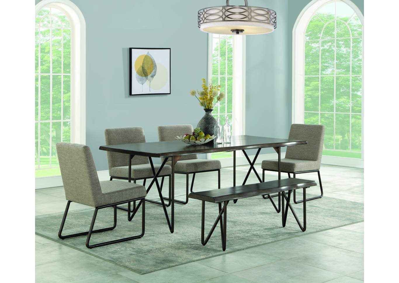 Shadow Tan & Distressed Grey 6 Piece Dining Set W/ 4 Chairs, Bench,Flexsteel