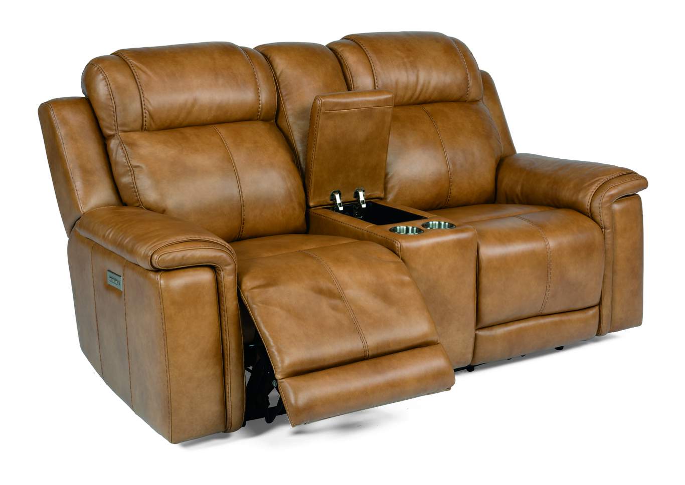 Kingsley Medium Brown Power Reclining Loveseat with Console & Power Headrests,Flexsteel