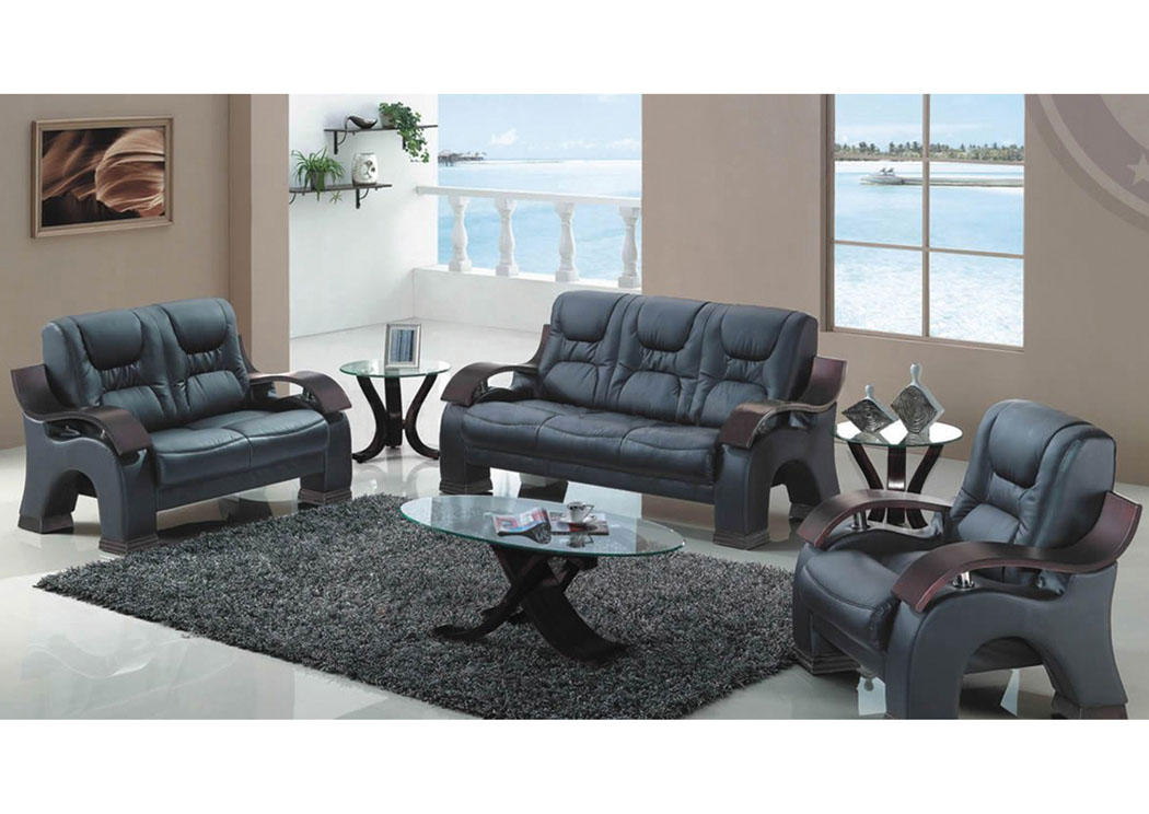 Black Bonded Leather Sofa, Loveseat & Chair,Fash-N-Home