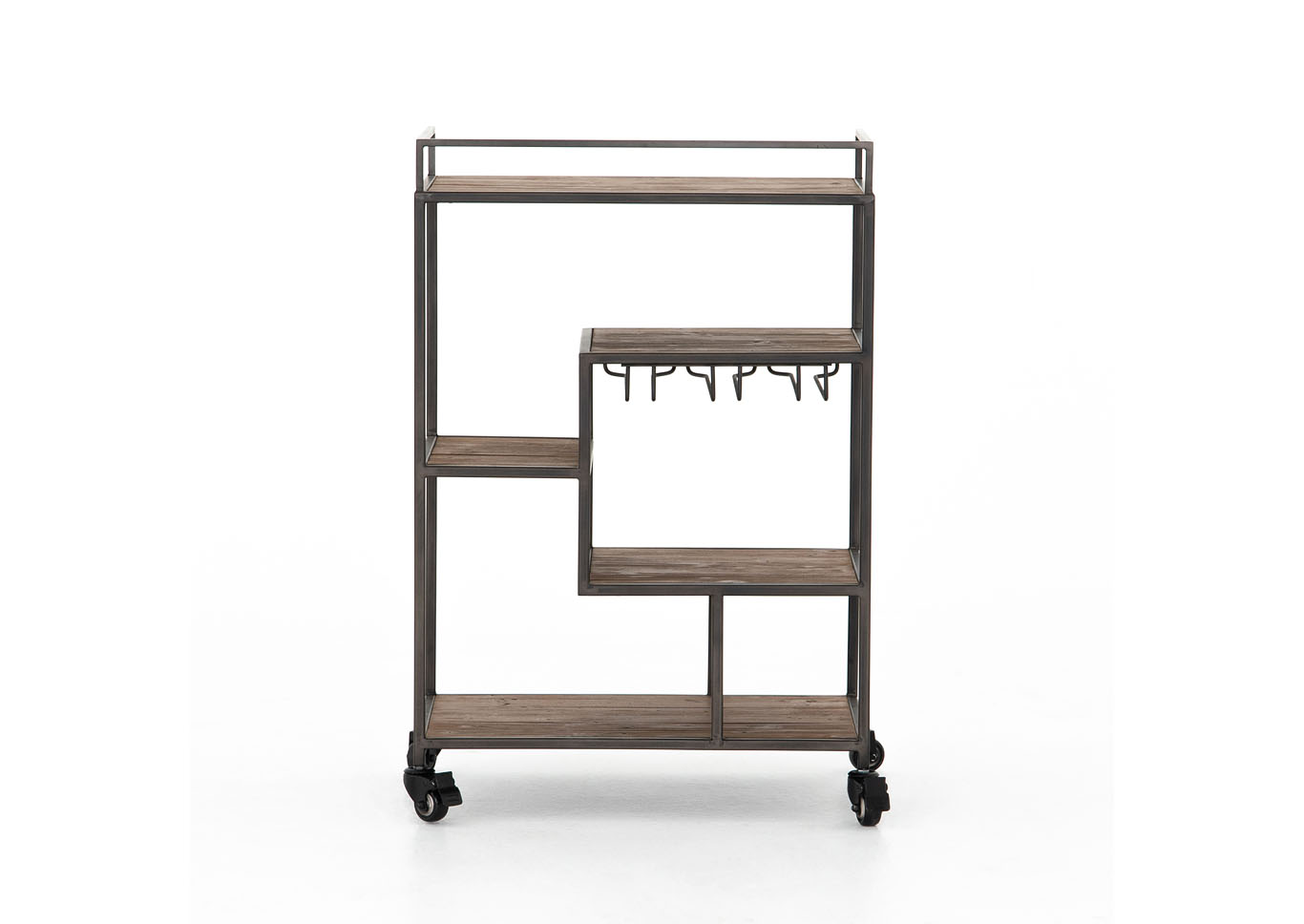 Waxed Black (pc) + Antique Bleach Sealed Irondale Helena Bar Cart,Four Hands Furnishing Style