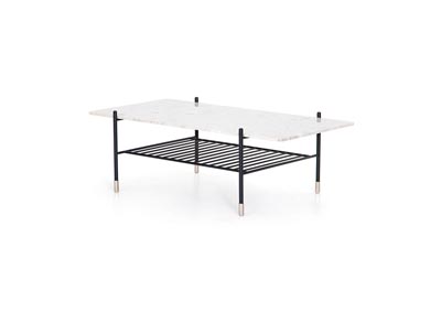 Image for Distressed Black + Polished Stainless Steel + White Terrazzo Bishop Mona Terrazzo Coffee Table