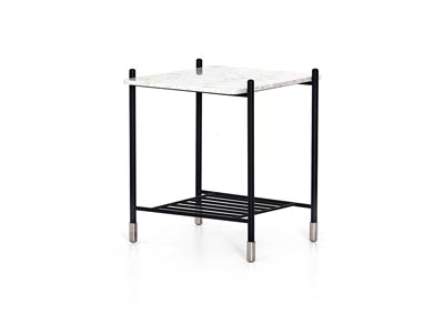 Image for Distressed Black + Polished Stainless Steel + White Terrazzo Bishop Mona Terrazzo End Table