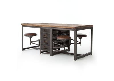 Image for Rustic Black + Brown Leather + Waxed Bleached Pine Hughes Rupert Work Table