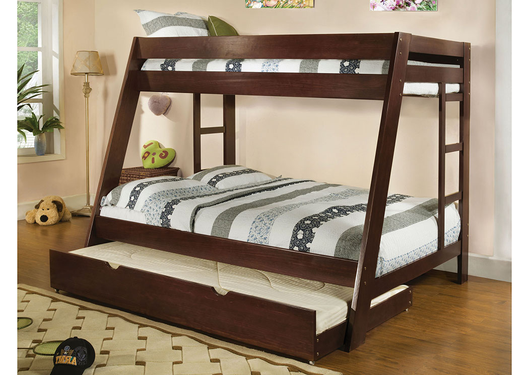 Arizona Dark Walnut Twin/Full Bunk Bed w/Dresser and Mirror,Furniture of America TX