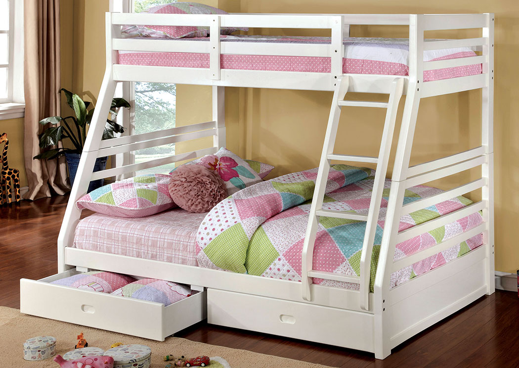 California lll White 2 Drawer Twin/Full Bunk Bed w/Dresser and Mirror,Furniture of America TX