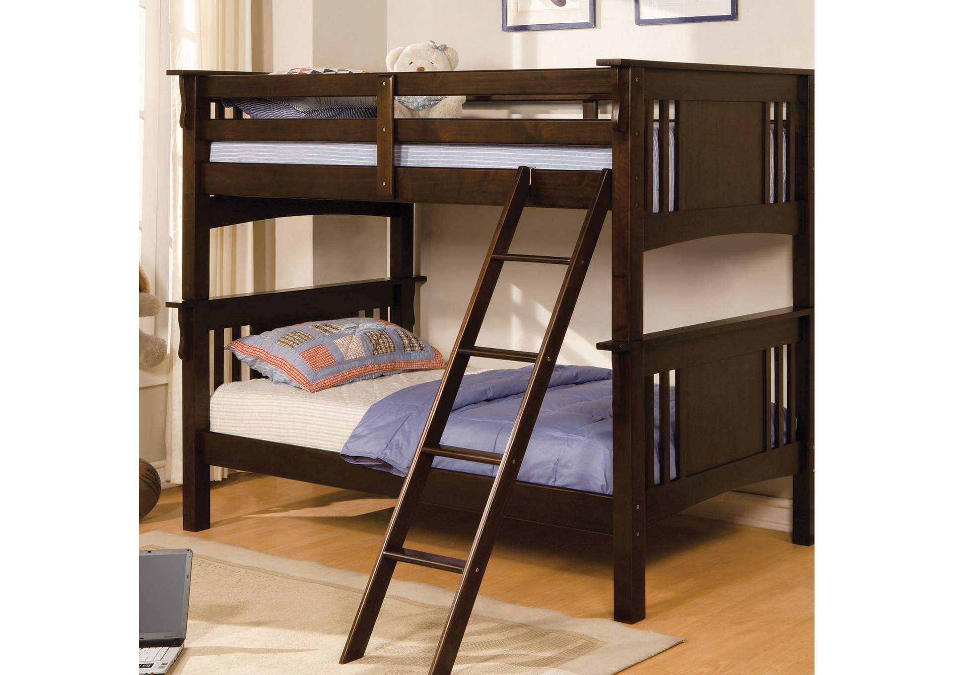 Spring Creek Dark Walnut Twin Bunk Bed w/Dresser and Mirror,Furniture of America