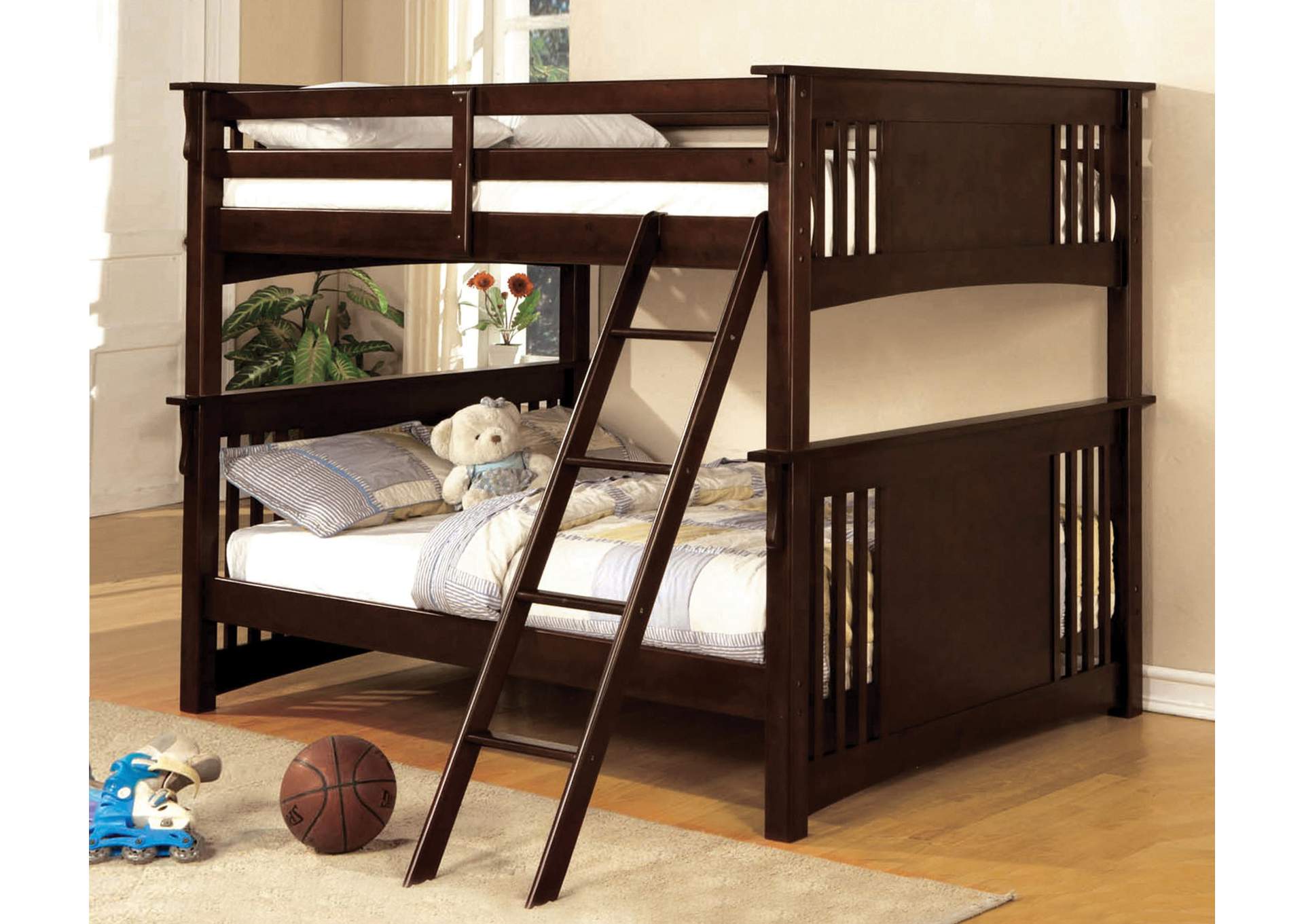 Spring Creek Dark Walnut Full Bunk Bed w/Dresser and Mirror,Furniture of America