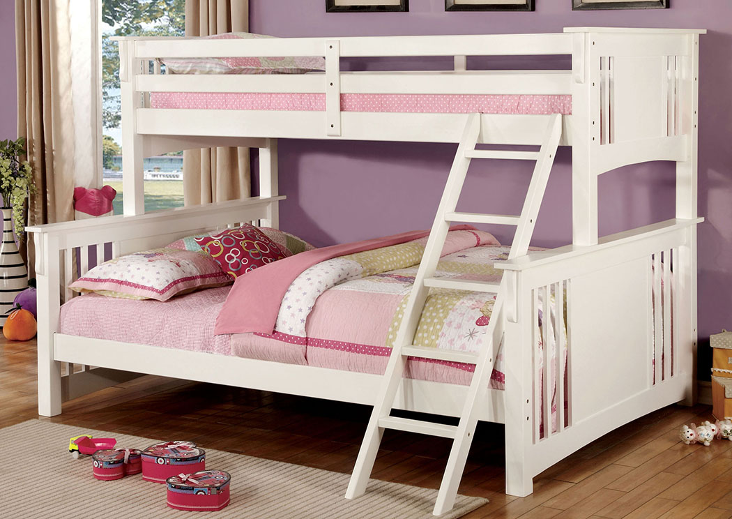 Spring Creek White Twin Xl/Queen Bunk Bed w/Dresser and Mirror,Furniture of America TX