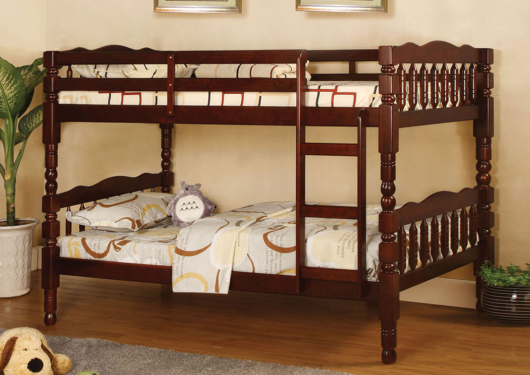 Catalina Cherry Twin Bunk Bed w/Dresser and Mirror,Furniture of America