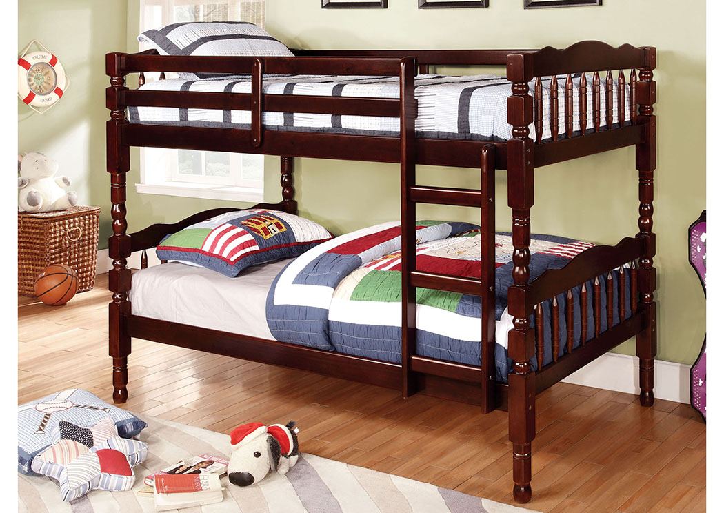 Catalina Dark Walnut Twin Bunk Bed w/Dresser and Mirror,Furniture of America