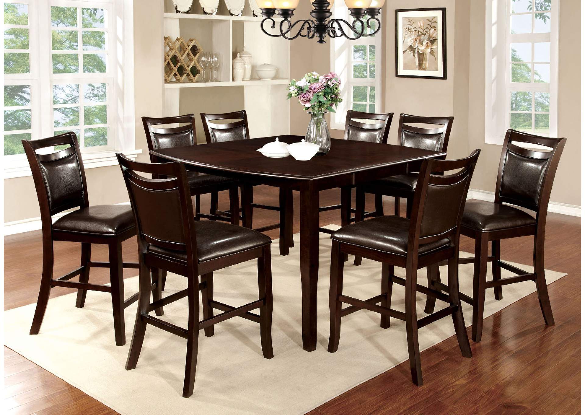 Woodside II Espresso Counter Height Table w/8 Counter Height Chairs,Furniture of America TX