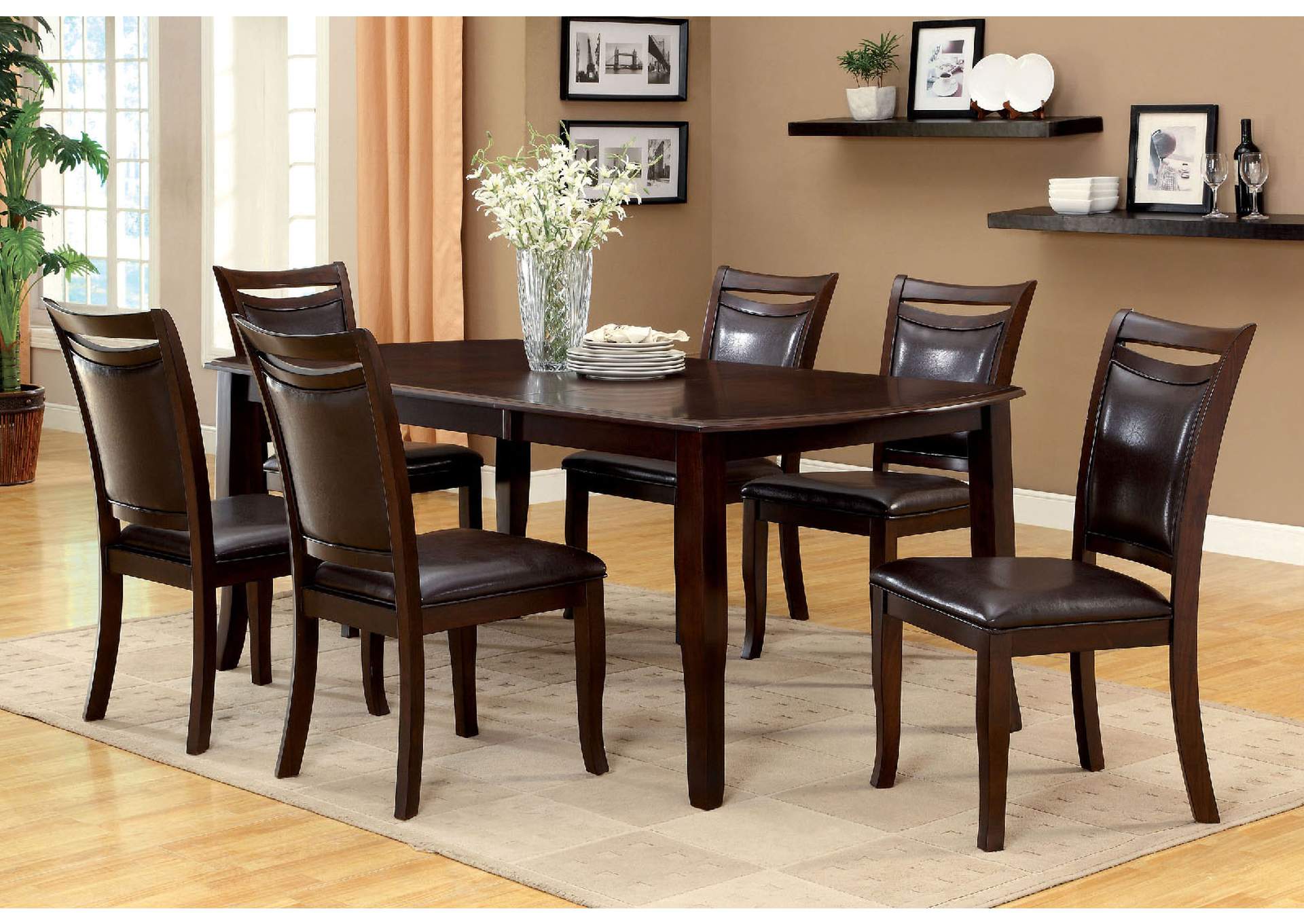 Woodside Dark Cherry Extension Leaf Dining Table w/6 Side Chairs,Furniture of America TX
