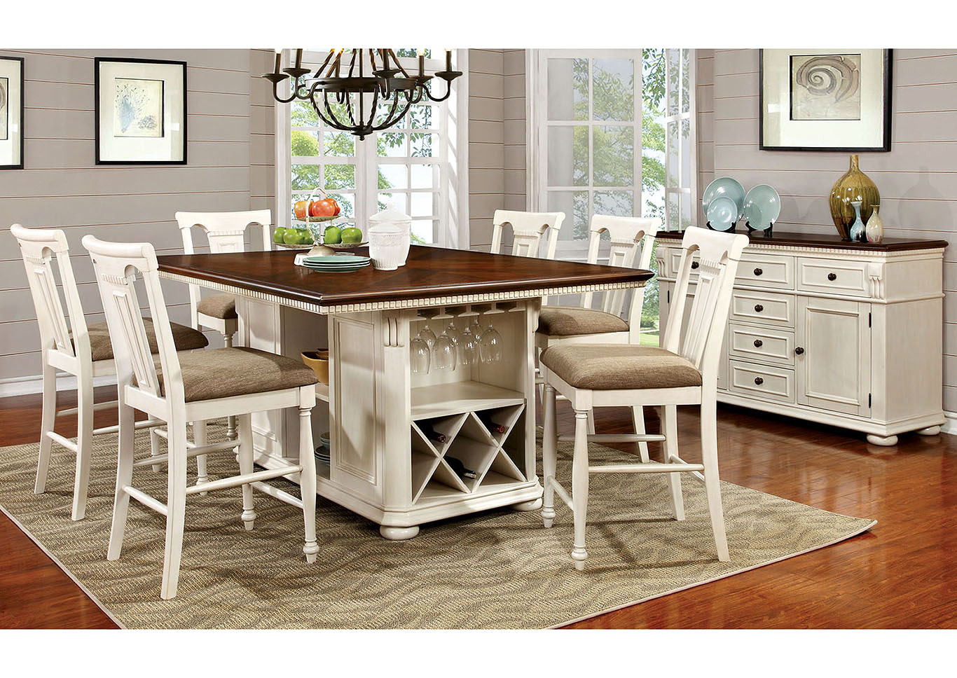 Sabrina Cherry and White Counter Table w/4 Counter Chair,Furniture of America