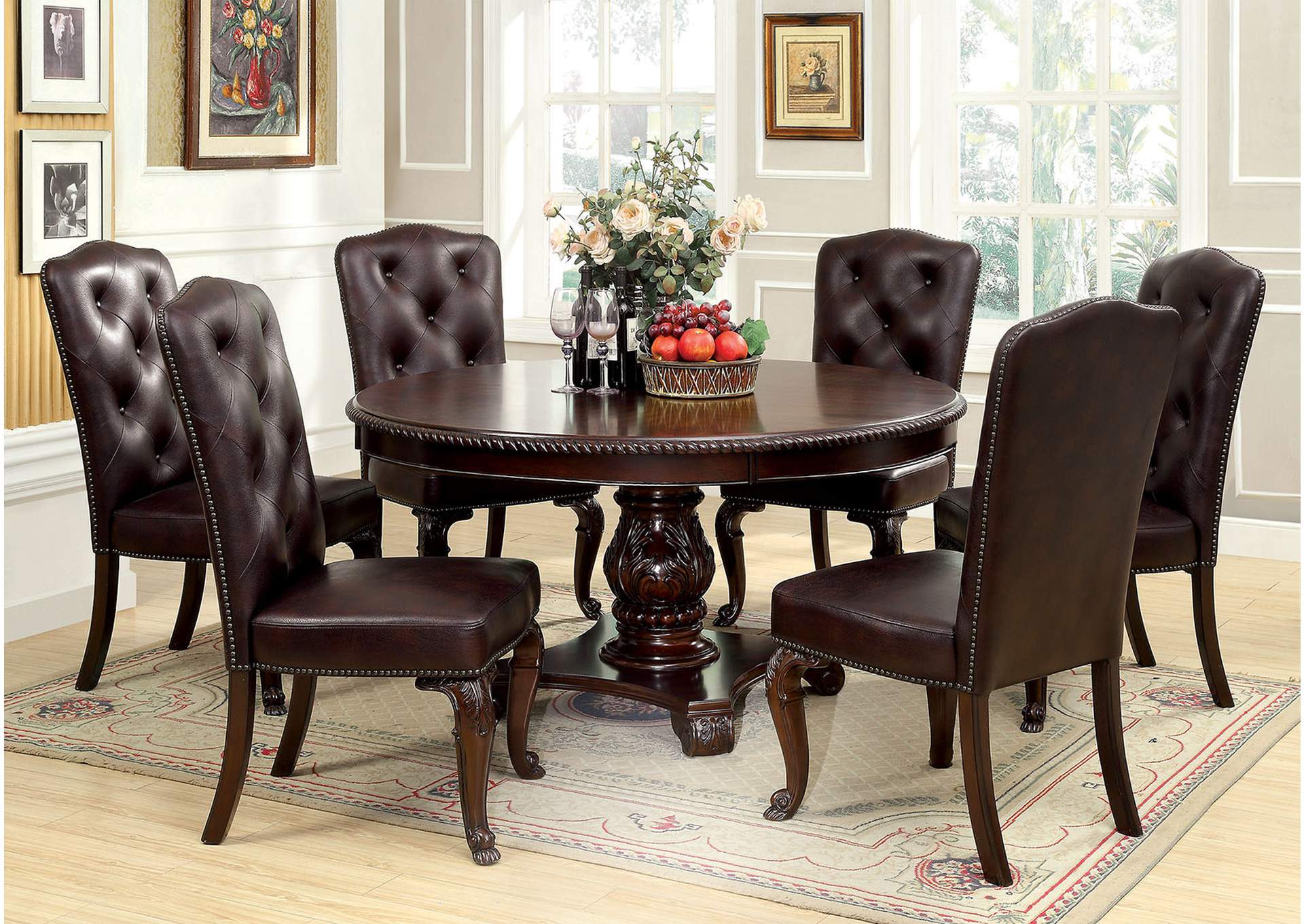 Bellagio Dining Table w/6 Leatherette Side Chair,Furniture of America