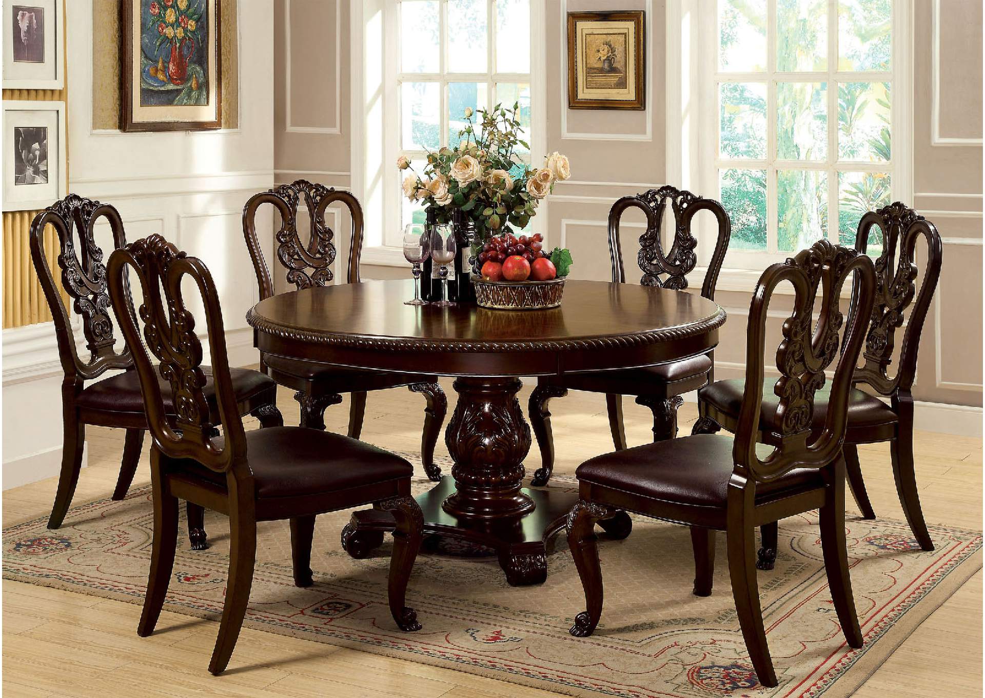 Bellagio Dining Table w/6 Wooden Side Chair,Furniture of America